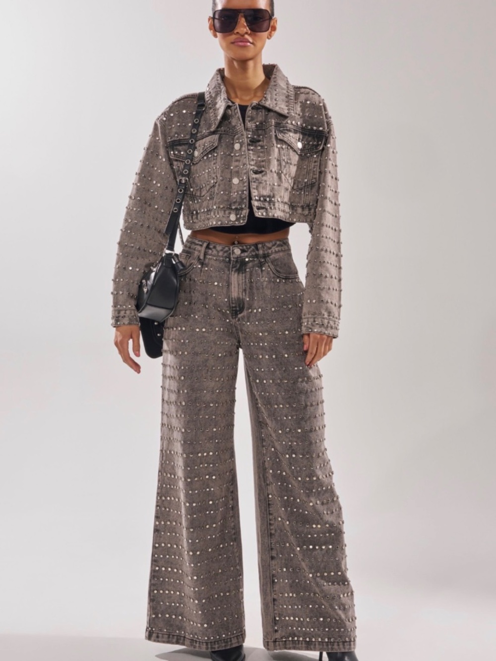 AKIRA RIZZO STUDDED WIDE LEG DENIM Size SS